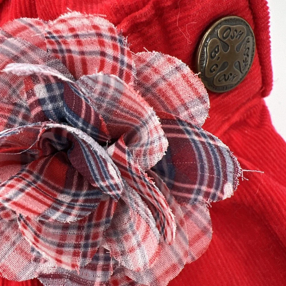 OshKosh B'gosh‎ Vestbak Girls 2T Red Corduroy Overall Jumper Dress Tulle Plaid